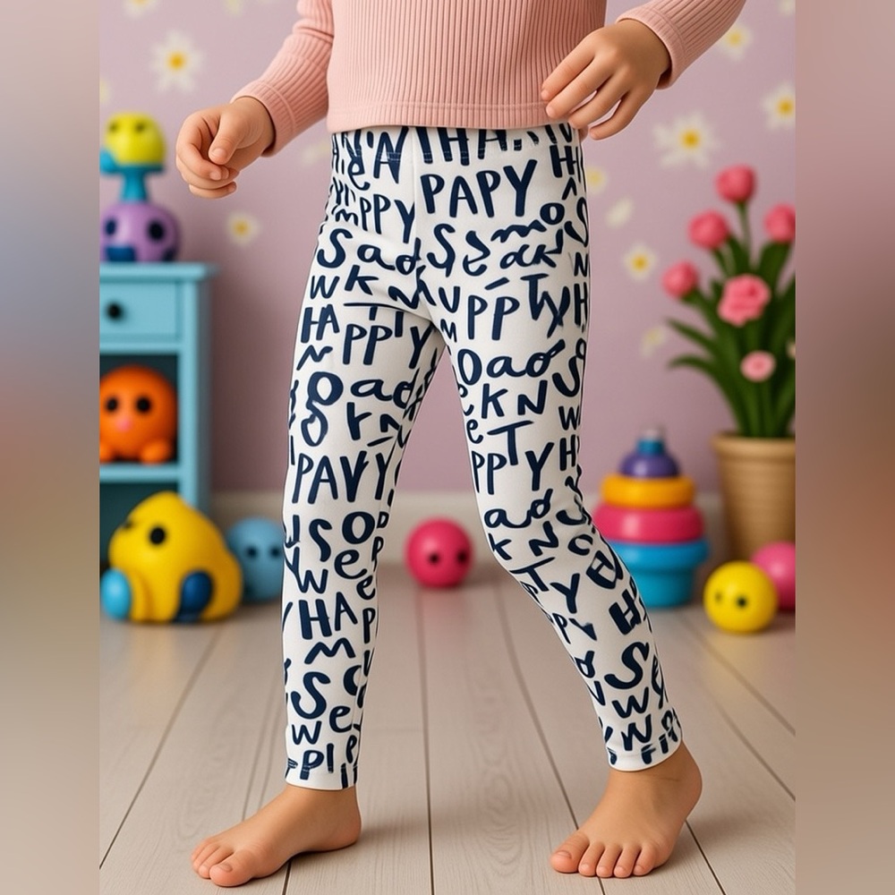 Zara girl’s ABC’s leggings | color beige and letters print blue | size 18-24M.